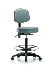 Rutledge Vinyl Stool with Back - High Bench Height with Seat Tilt, Chrome Foot Ring, & Casters in Storm Supernova Vinyl