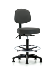 Rutledge Vinyl Stool with Back - High Bench Height with Seat Tilt, Chrome Foot Ring, & Stationary Glides in Charcoal Trailblazer Vinyl