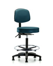 Rutledge Vinyl Stool with Back - High Bench Height with Seat Tilt, Chrome Foot Ring, & Stationary Glides in Marine Blue Supernova Vinyl