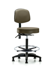 Rutledge Vinyl Stool with Back - High Bench Height with Seat Tilt, Chrome Foot Ring, & Stationary Glides in Taupe Supernova Vinyl