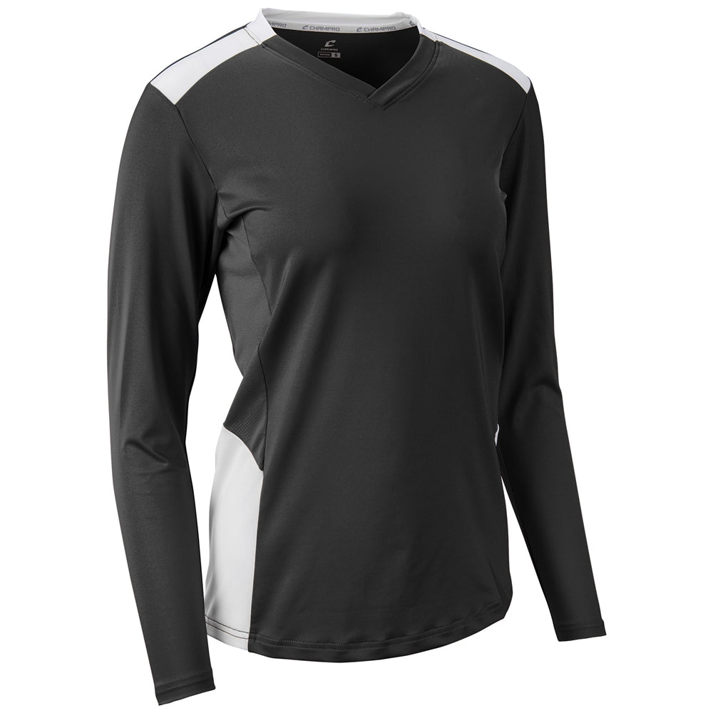 Rally Long Sleeve Volleyball Jersey - Black White - Womens - Extra-Small