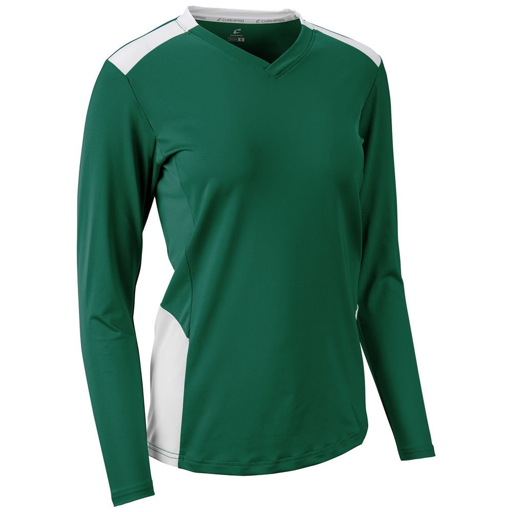 Rally Long Sleeve Volleyball Jersey - Forest Green White - Womens - Small