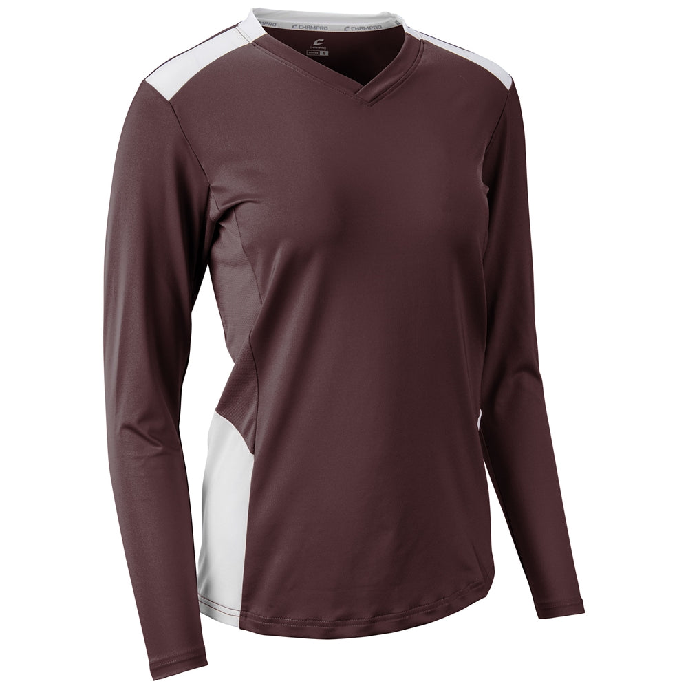 Rally Long Sleeve Volleyball Jersey - Maroon White - Womens - Extra-Large