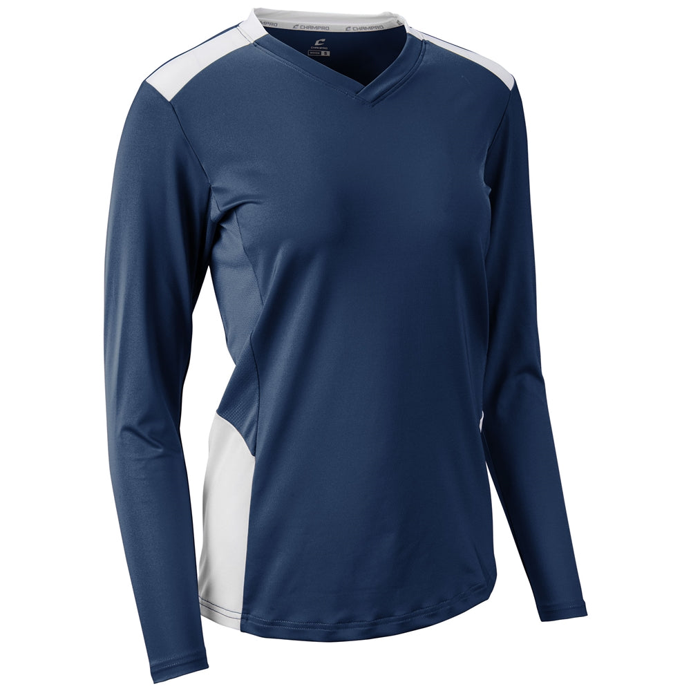 Rally Long Sleeve Volleyball Jersey - Navy White - Womens - Large