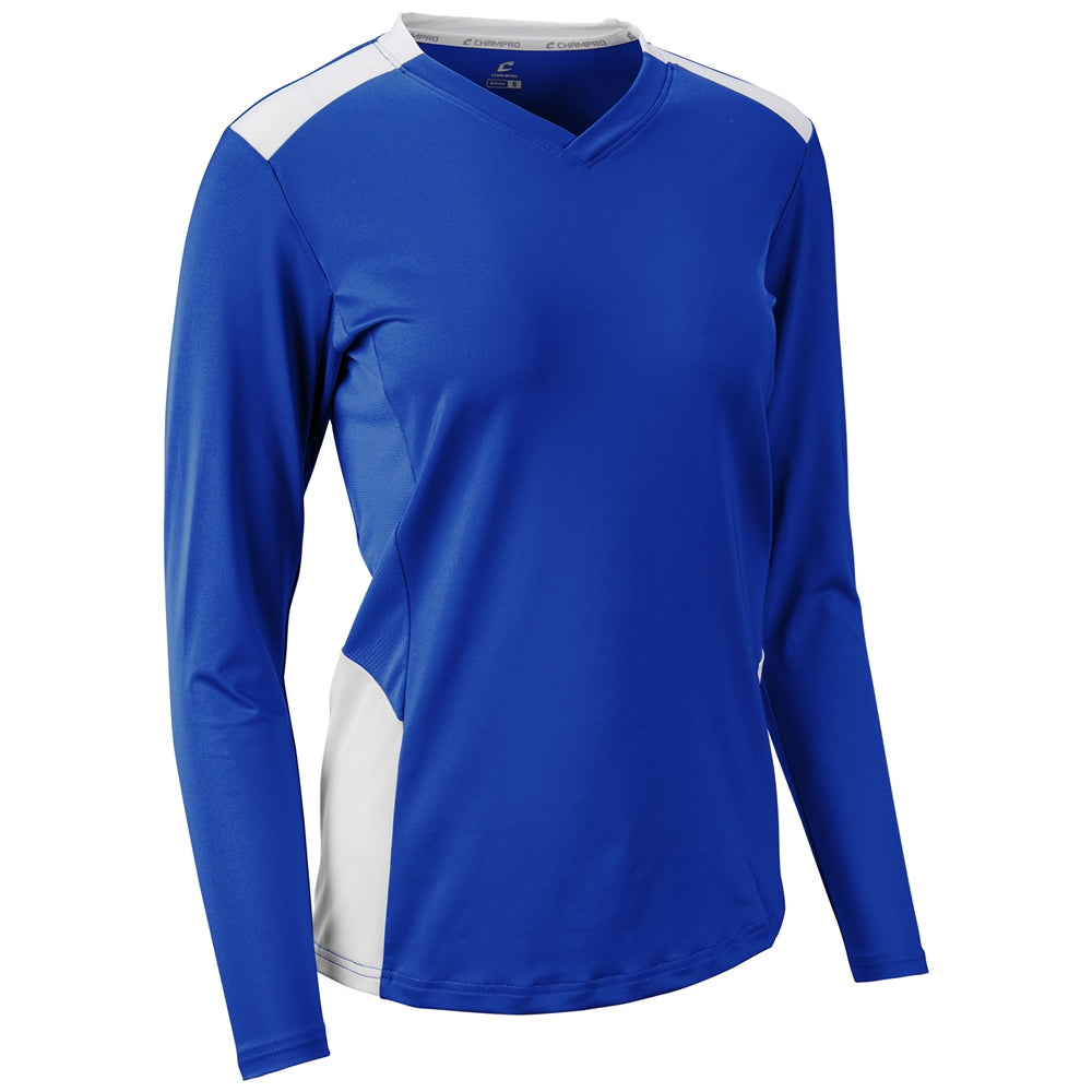 Rally Long Sleeve Volleyball Jersey - Royal White - Girls - Medium