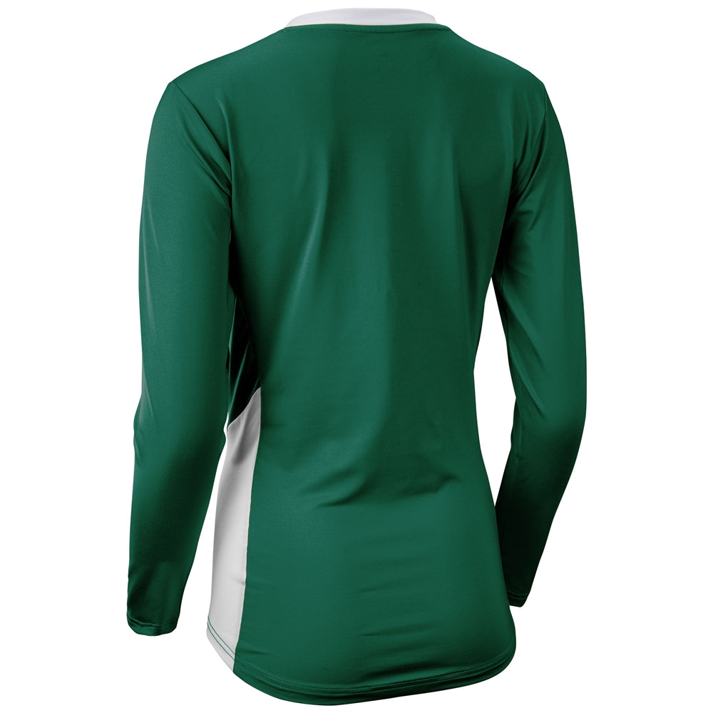 Rally Long Sleeve Volleyball Jersey - Forest Green White - Girls - Large