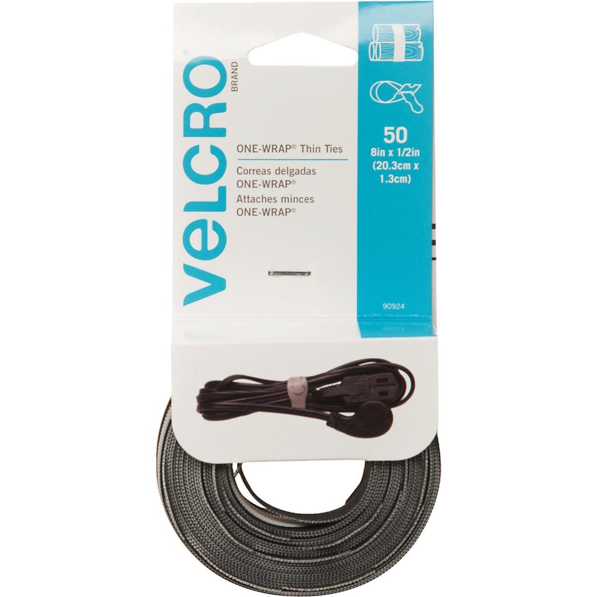 90924 VELCRO Brand One-Wrap 1/2 In. x 8 In. Black Hook & Loop Tie (50 Ct.)