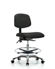 Rutledge Vinyl Chair Chrome - Medium Bench Height with Chrome Foot Ring & Casters in Black Trailblazer Vinyl