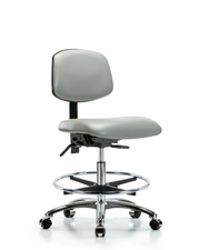 Rutledge Vinyl Chair Chrome - Medium Bench Height with Chrome Foot Ring & Casters in Dove Trailblazer Vinyl