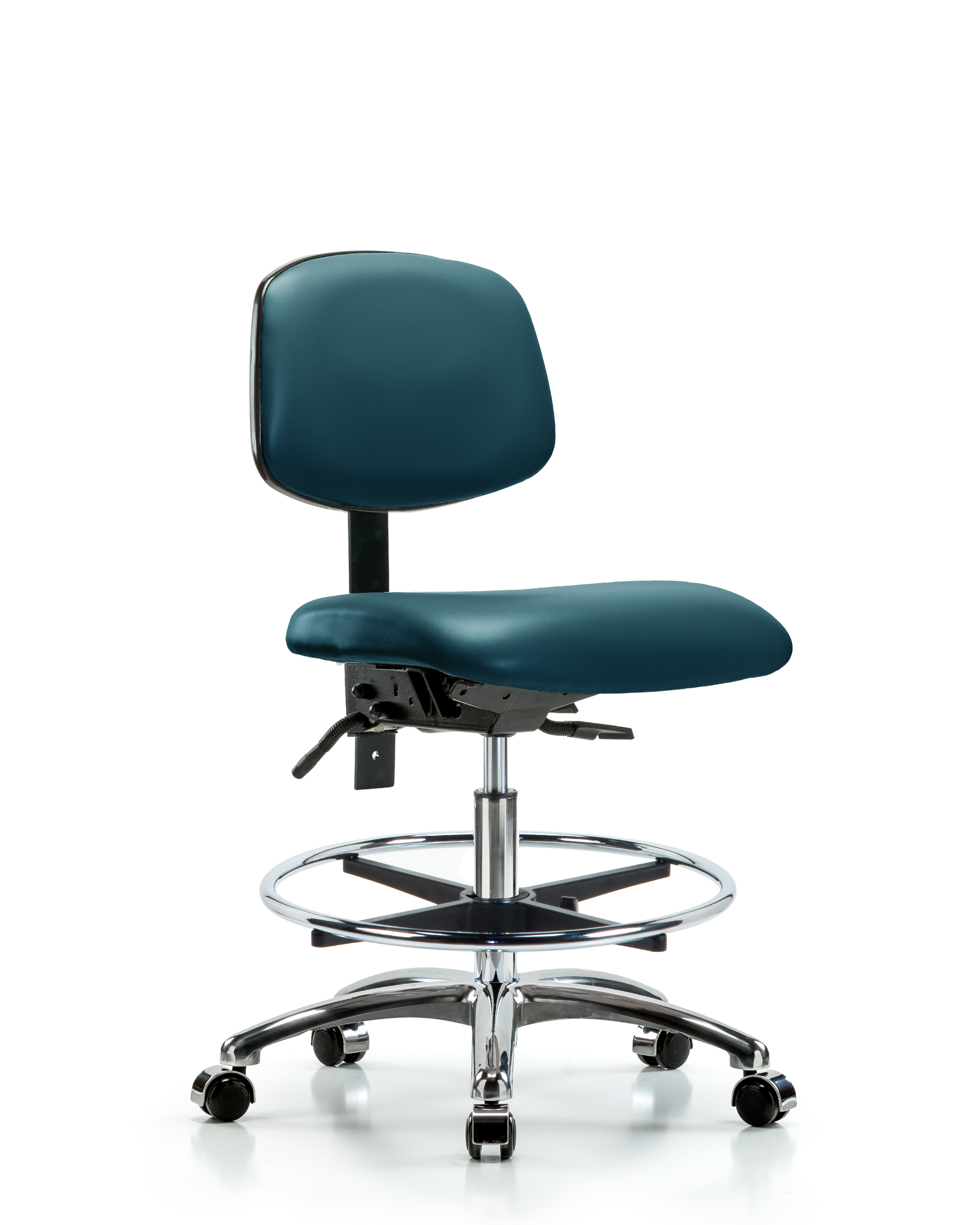 Rutledge Vinyl Chair Chrome - Medium Bench Height with Chrome Foot Ring & Casters in Marine Blue Supernova Vinyl