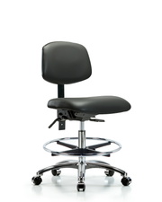 Rutledge Vinyl Chair Chrome - Medium Bench Height with Chrome Foot Ring & Casters in Carbon Supernova Vinyl