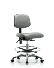 Rutledge Vinyl Chair Chrome - Medium Bench Height with Chrome Foot Ring & Casters in Sterling Supernova Vinyl