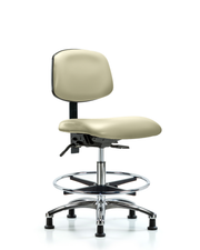 Rutledge Vinyl Chair Chrome - Medium Bench Height with Chrome Foot Ring & Stationary Glides in Adobe White Trailblazer Vinyl