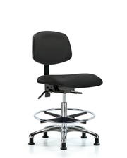 Rutledge Vinyl Chair Chrome - Medium Bench Height with Chrome Foot Ring & Stationary Glides in Black Trailblazer Vinyl