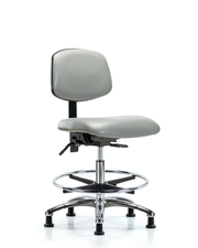 Rutledge Vinyl Chair Chrome - Medium Bench Height with Chrome Foot Ring & Stationary Glides in Dove Trailblazer Vinyl