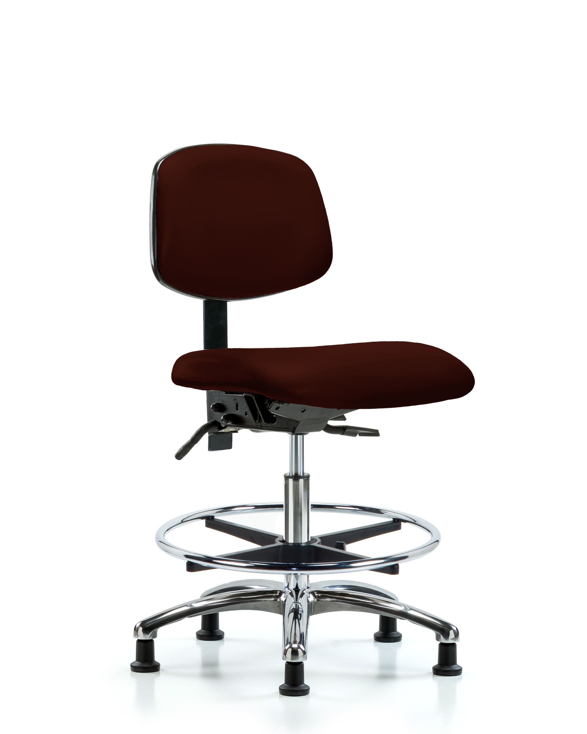 Rutledge Vinyl Chair Chrome - Medium Bench Height with Chrome Foot Ring & Stationary Glides in Burgundy Trailblazer Vinyl