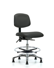 Rutledge Vinyl Chair Chrome - Medium Bench Height with Chrome Foot Ring & Stationary Glides in Charcoal Trailblazer Vinyl