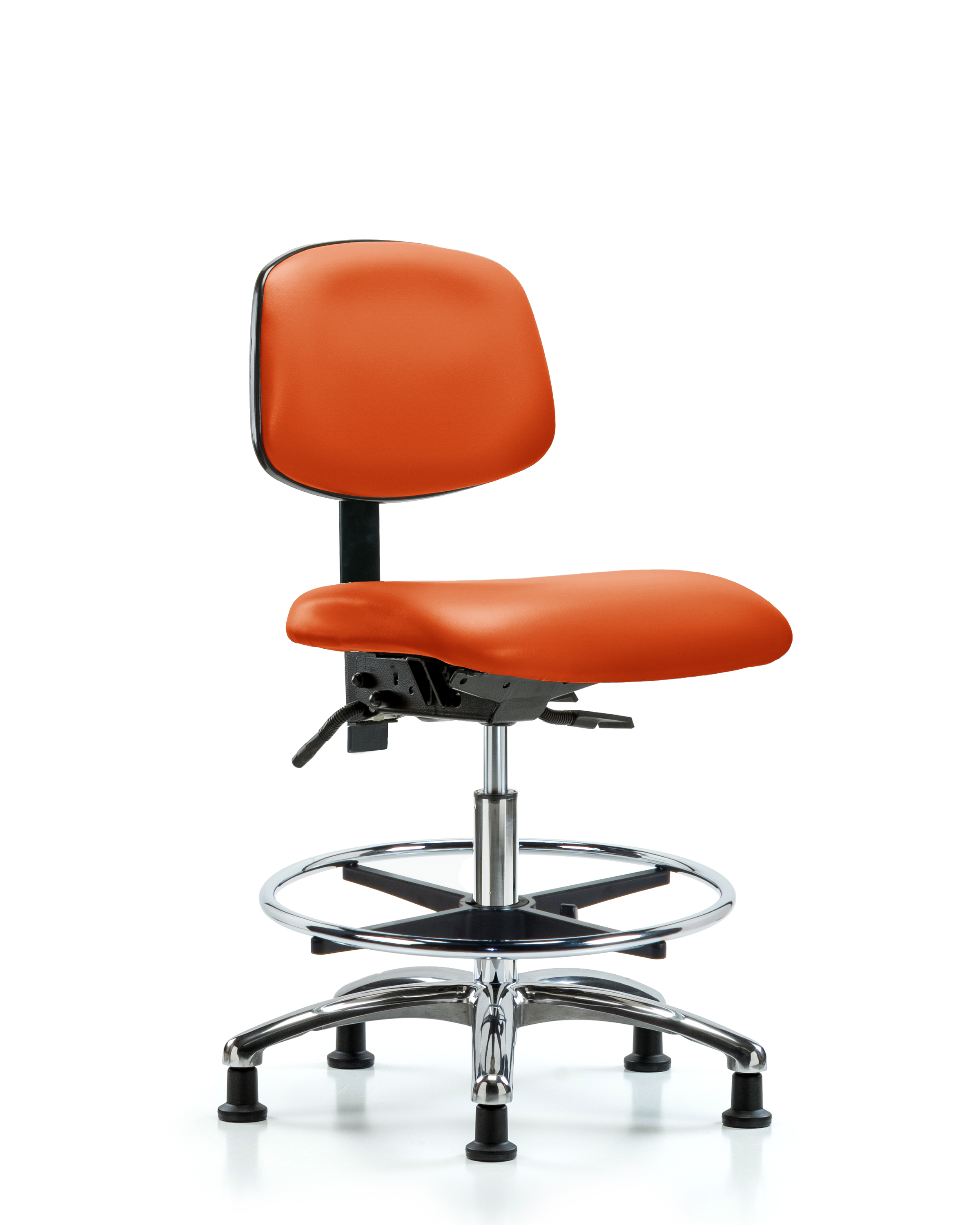 Rutledge Vinyl Chair Chrome - Medium Bench Height with Chrome Foot Ring & Stationary Glides in Orange Kist Trailblazer Vinyl
