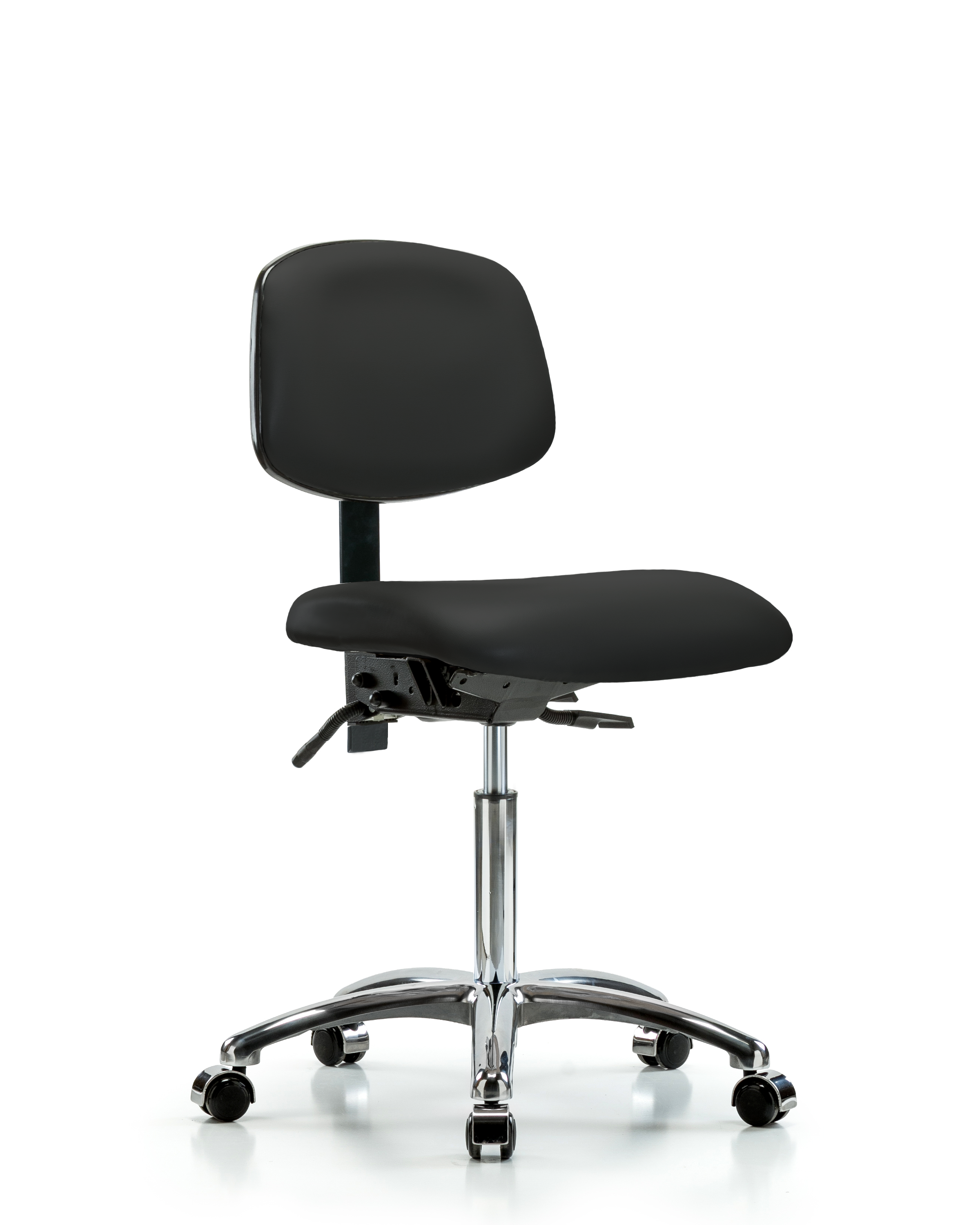 Rutledge Vinyl Chair Chrome - Medium Bench Height with Casters in Black Trailblazer Vinyl