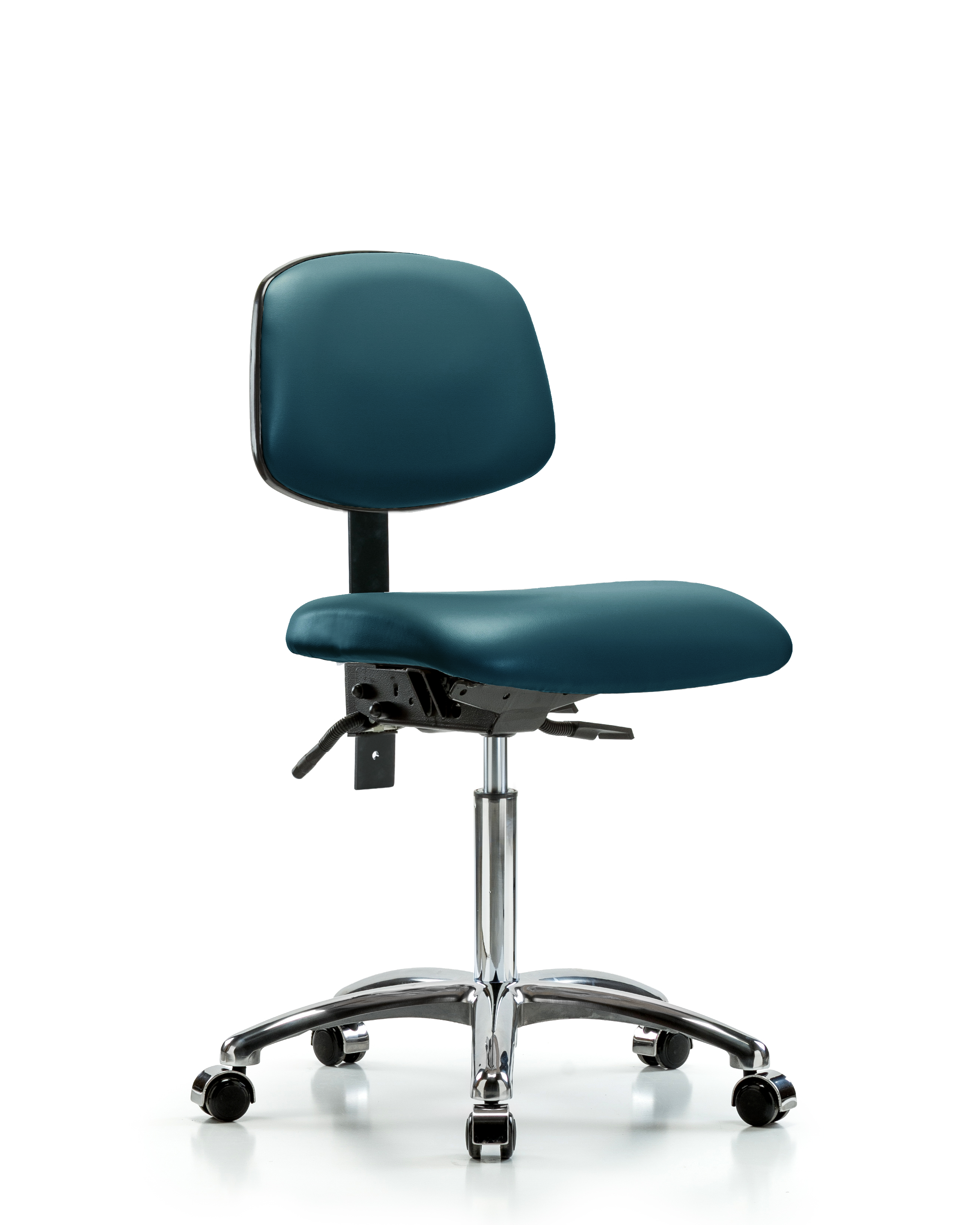 Rutledge Vinyl Chair Chrome - Medium Bench Height with Casters in Marine Blue Supernova Vinyl