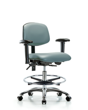 Rutledge Vinyl Chair Chrome - Medium Bench Height with Adjustable Arms, Chrome Foot Ring, & Casters in Storm Supernova Vinyl