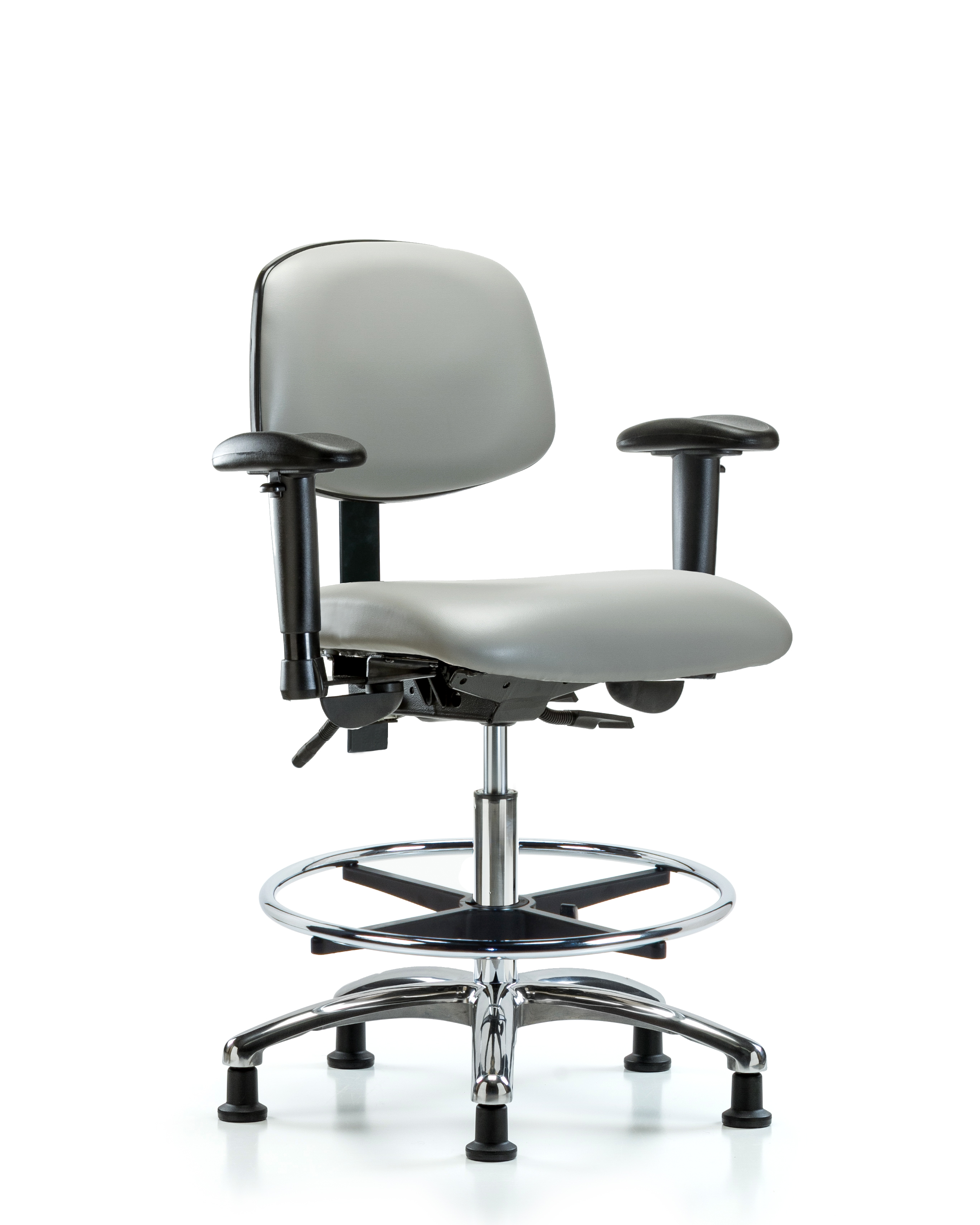 Rutledge Vinyl Chair Chrome - Medium Bench Height with Adjustable Arms, Chrome Foot Ring, & Stationary Glides in Dove Trailblazer Vinyl