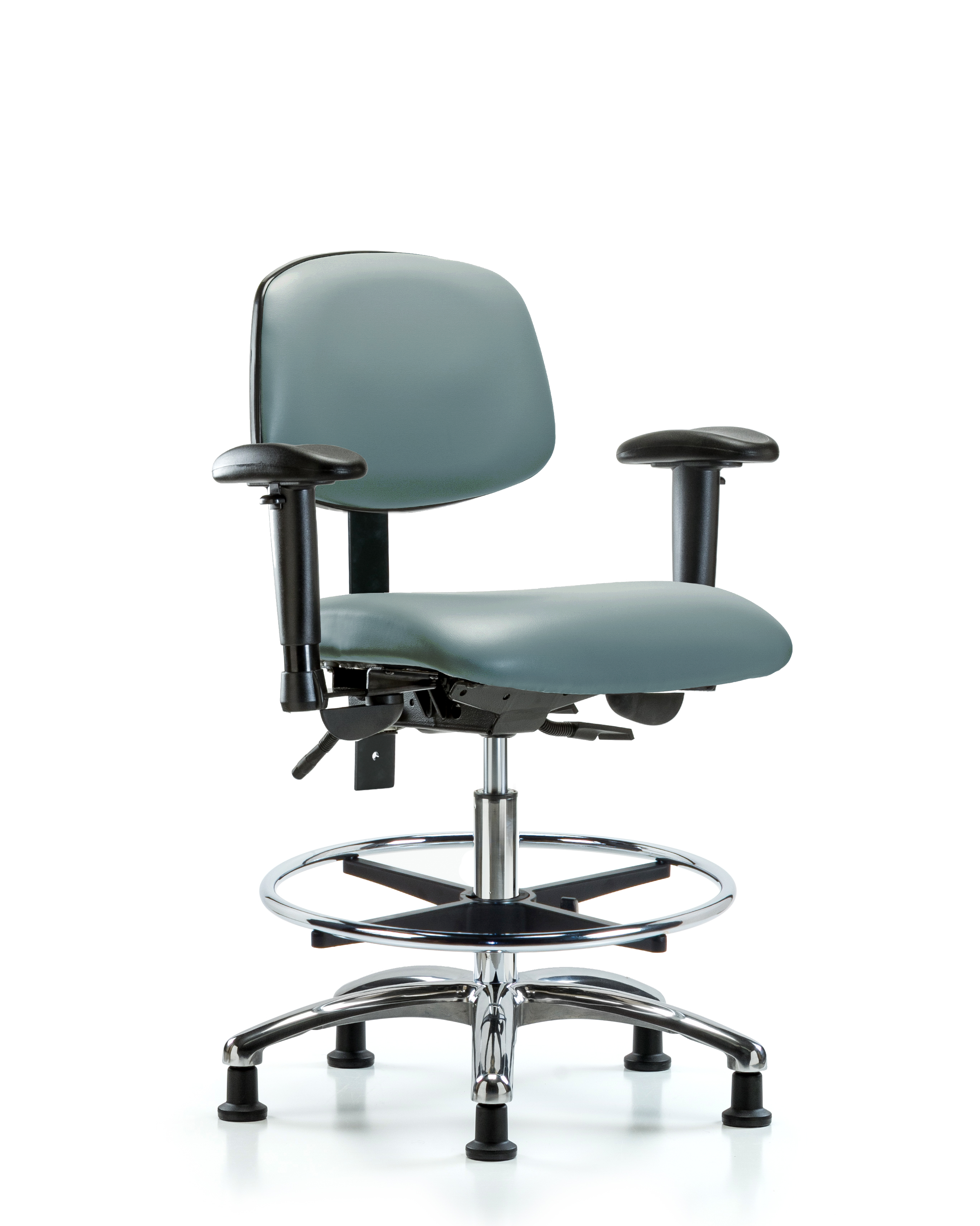 Rutledge Vinyl Chair Chrome - Medium Bench Height with Adjustable Arms, Chrome Foot Ring, & Stationary Glides in Storm Supernova Vinyl
