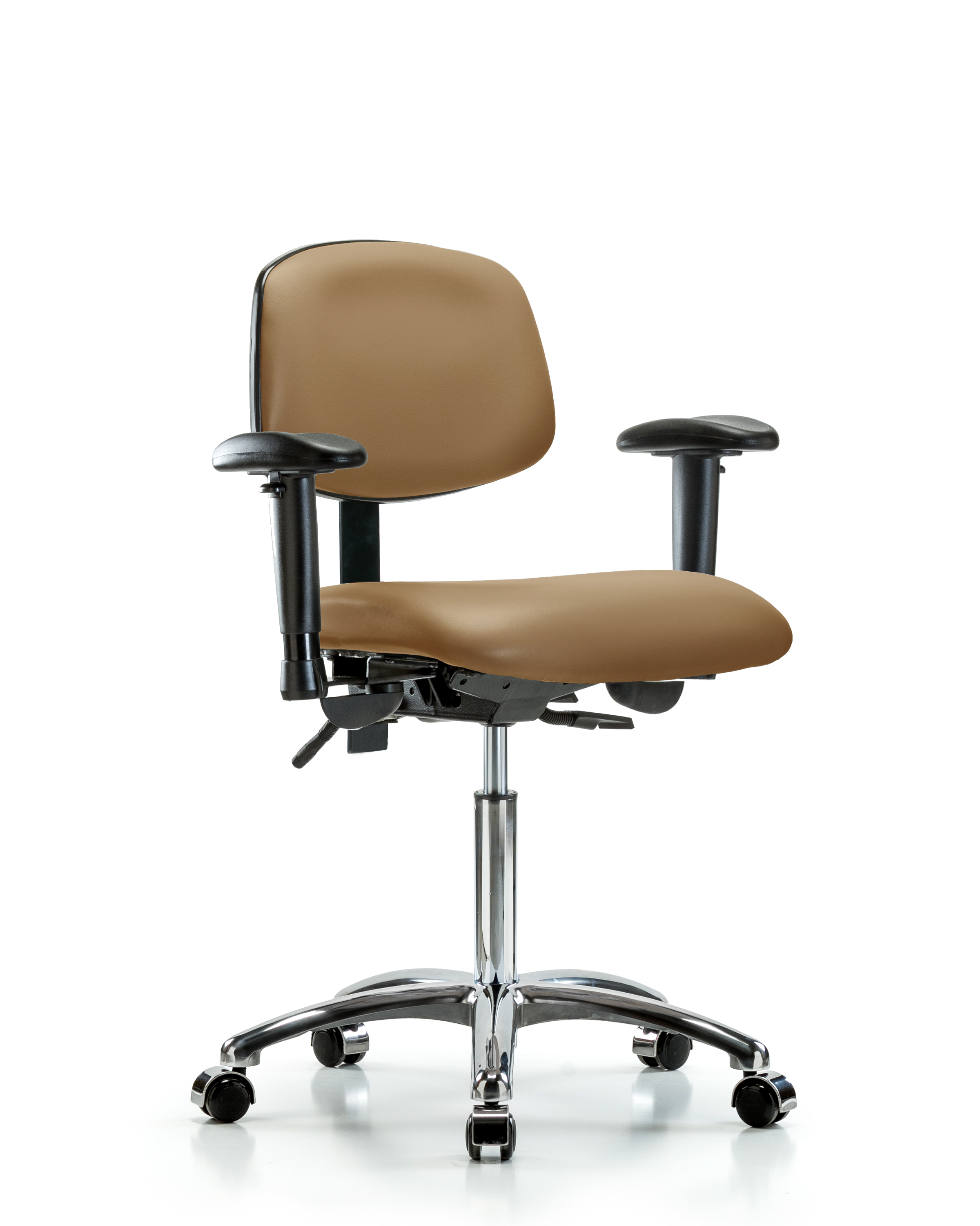 Rutledge Vinyl Chair Chrome - Medium Bench Height with Adjustable Arms & Casters in Taupe Trailblazer Vinyl