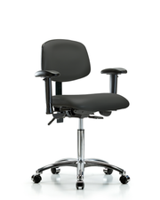 Rutledge Vinyl Chair Chrome - Medium Bench Height with Adjustable Arms & Casters in Charcoal Trailblazer Vinyl