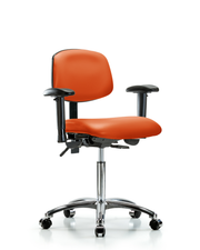 Rutledge Vinyl Chair Chrome - Medium Bench Height with Adjustable Arms & Casters in Orange Kist Trailblazer Vinyl