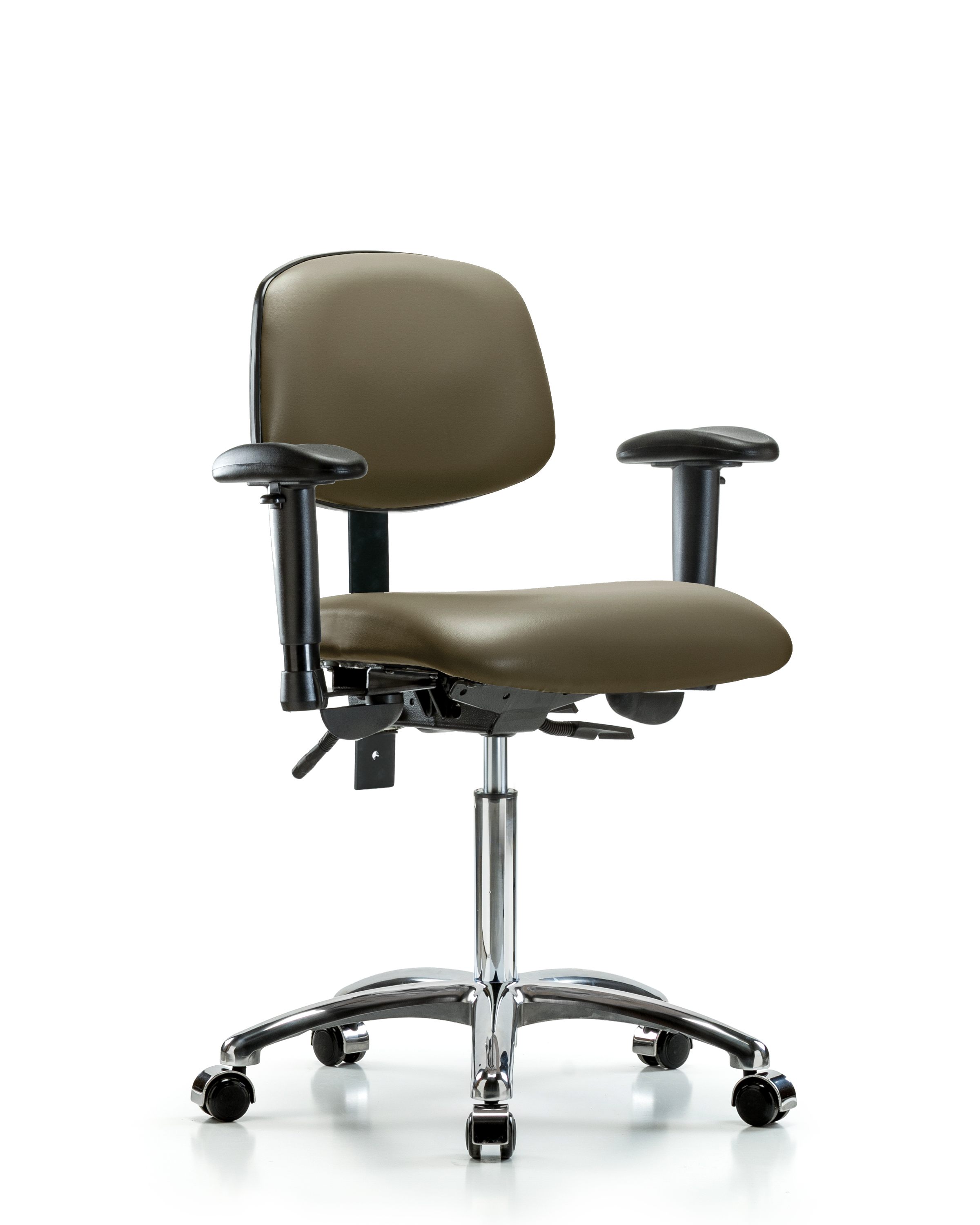 Rutledge Vinyl Chair Chrome - Medium Bench Height with Adjustable Arms & Casters in Taupe Supernova Vinyl
