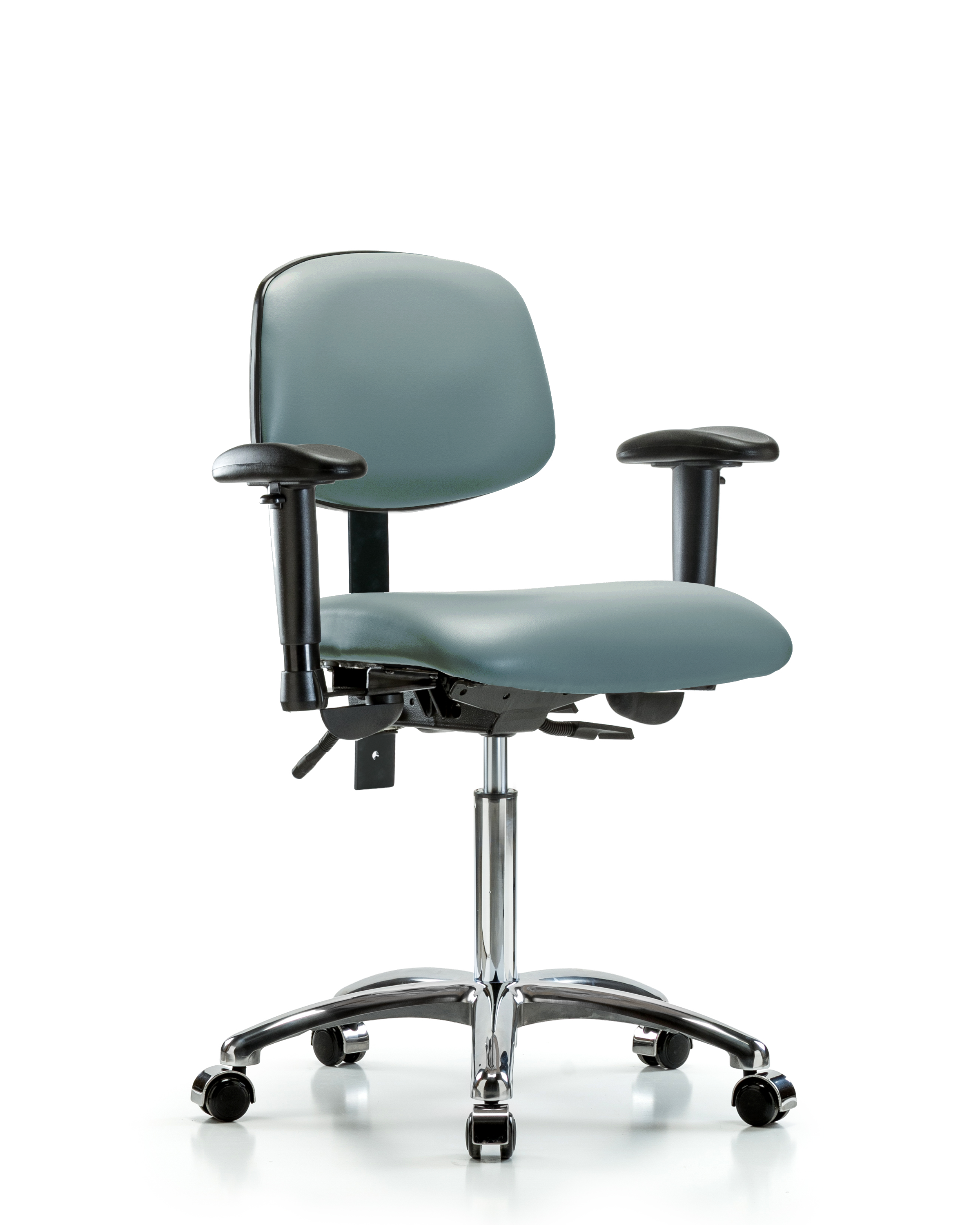 Rutledge Vinyl Chair Chrome - Medium Bench Height with Adjustable Arms & Casters in Storm Supernova Vinyl
