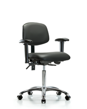 Rutledge Vinyl Chair Chrome - Medium Bench Height with Adjustable Arms & Casters in Carbon Supernova Vinyl