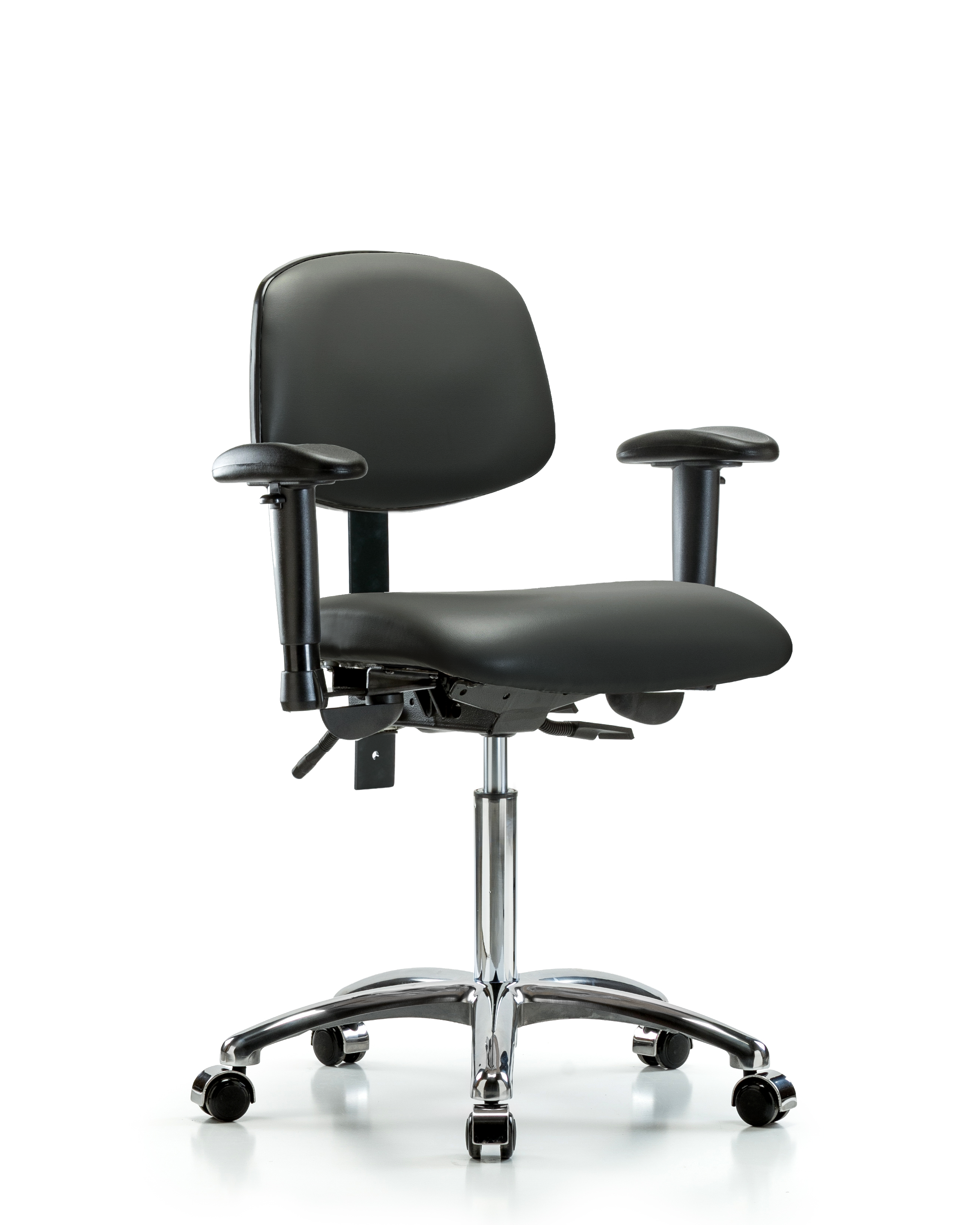 Rutledge Vinyl Chair Chrome - Medium Bench Height with Adjustable Arms & Casters in Carbon Supernova Vinyl