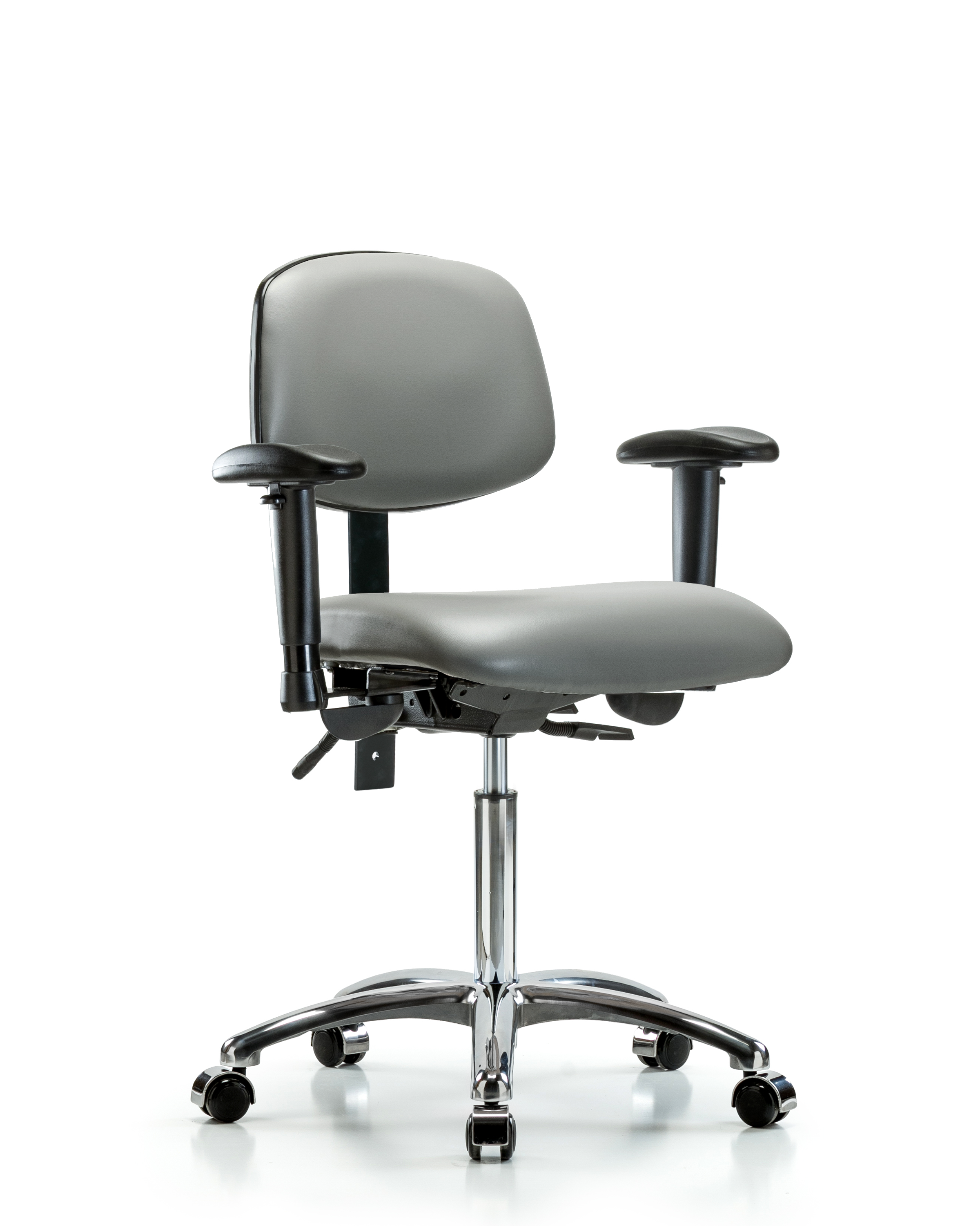 Rutledge Vinyl Chair Chrome - Medium Bench Height with Adjustable Arms & Casters in Sterling Supernova Vinyl
