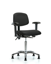 Rutledge Vinyl Chair Chrome - Medium Bench Height with Adjustable Arms & Stationary Glides in Black Trailblazer Vinyl