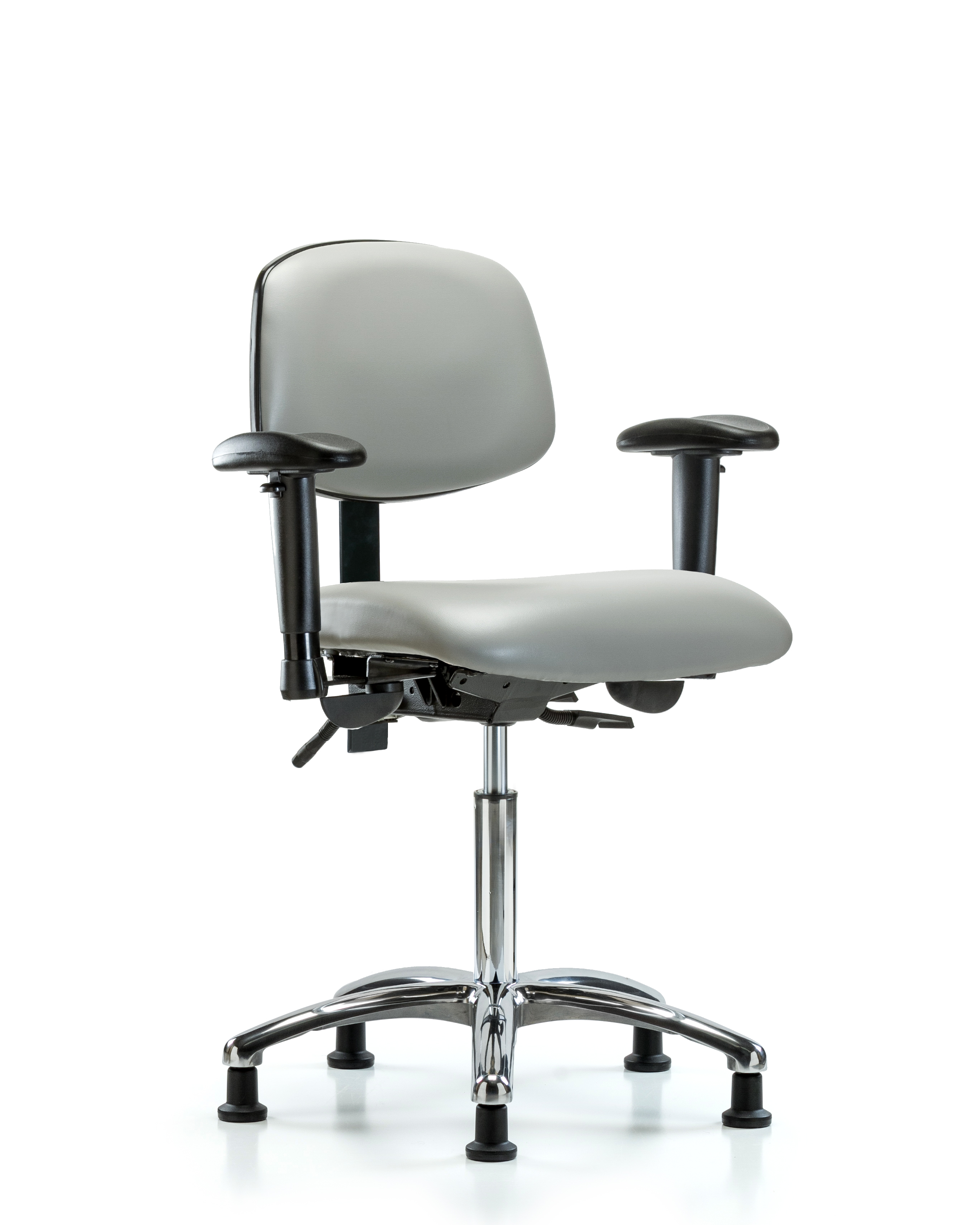 Rutledge Vinyl Chair Chrome - Medium Bench Height with Adjustable Arms & Stationary Glides in Dove Trailblazer Vinyl