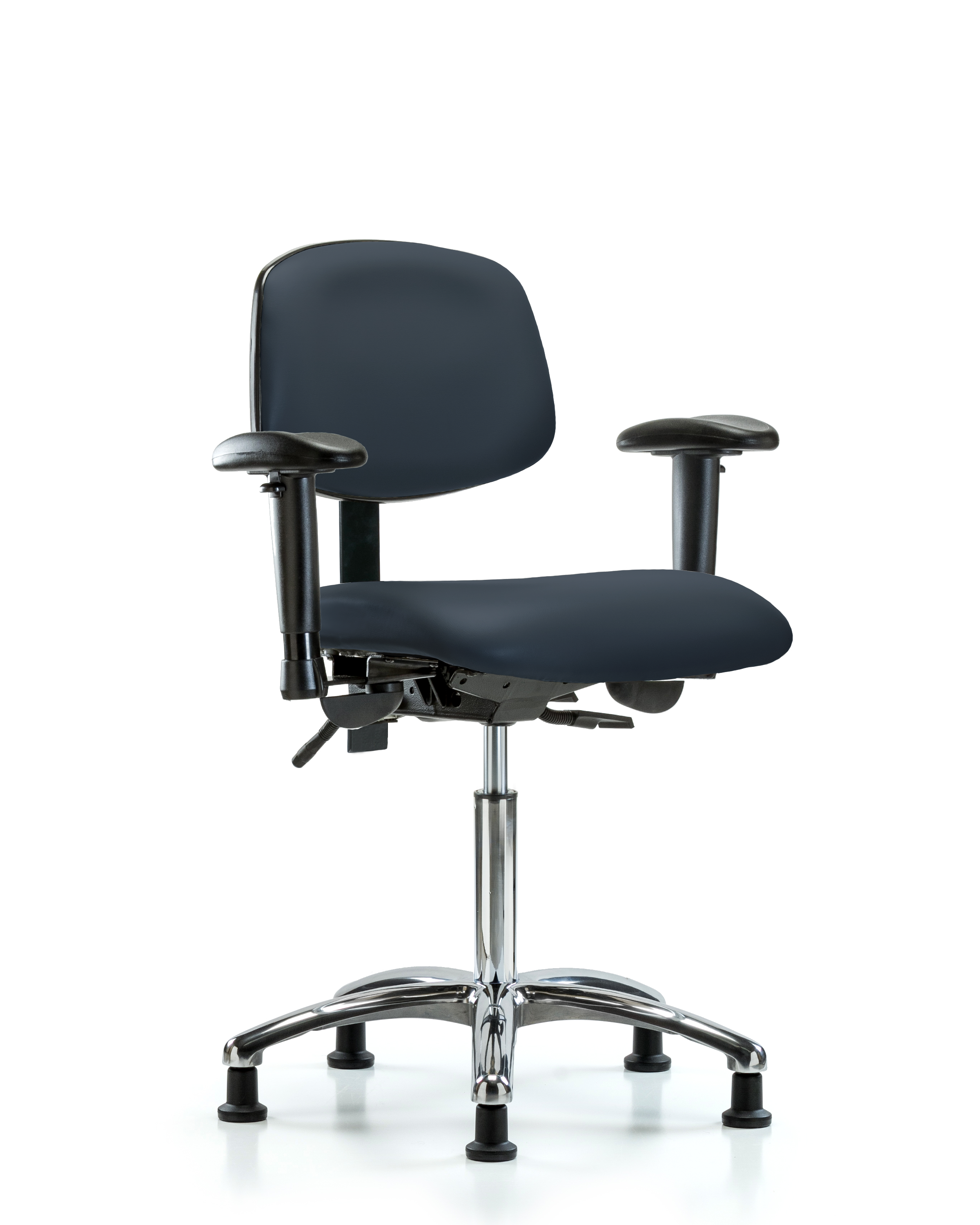 Rutledge Vinyl Chair Chrome - Medium Bench Height with Adjustable Arms & Stationary Glides in Imperial Blue Trailblazer Vinyl