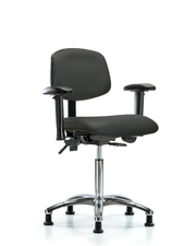 Rutledge Vinyl Chair Chrome - Medium Bench Height with Adjustable Arms & Stationary Glides in Charcoal Trailblazer Vinyl