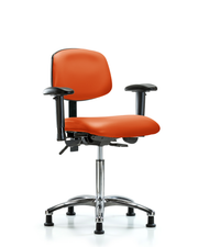 Rutledge Vinyl Chair Chrome - Medium Bench Height with Adjustable Arms & Stationary Glides in Orange Kist Trailblazer Vinyl