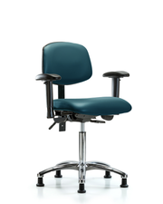 Rutledge Vinyl Chair Chrome - Medium Bench Height with Adjustable Arms & Stationary Glides in Marine Blue Supernova Vinyl