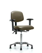 Rutledge Vinyl Chair Chrome - Medium Bench Height with Adjustable Arms & Stationary Glides in Taupe Supernova Vinyl