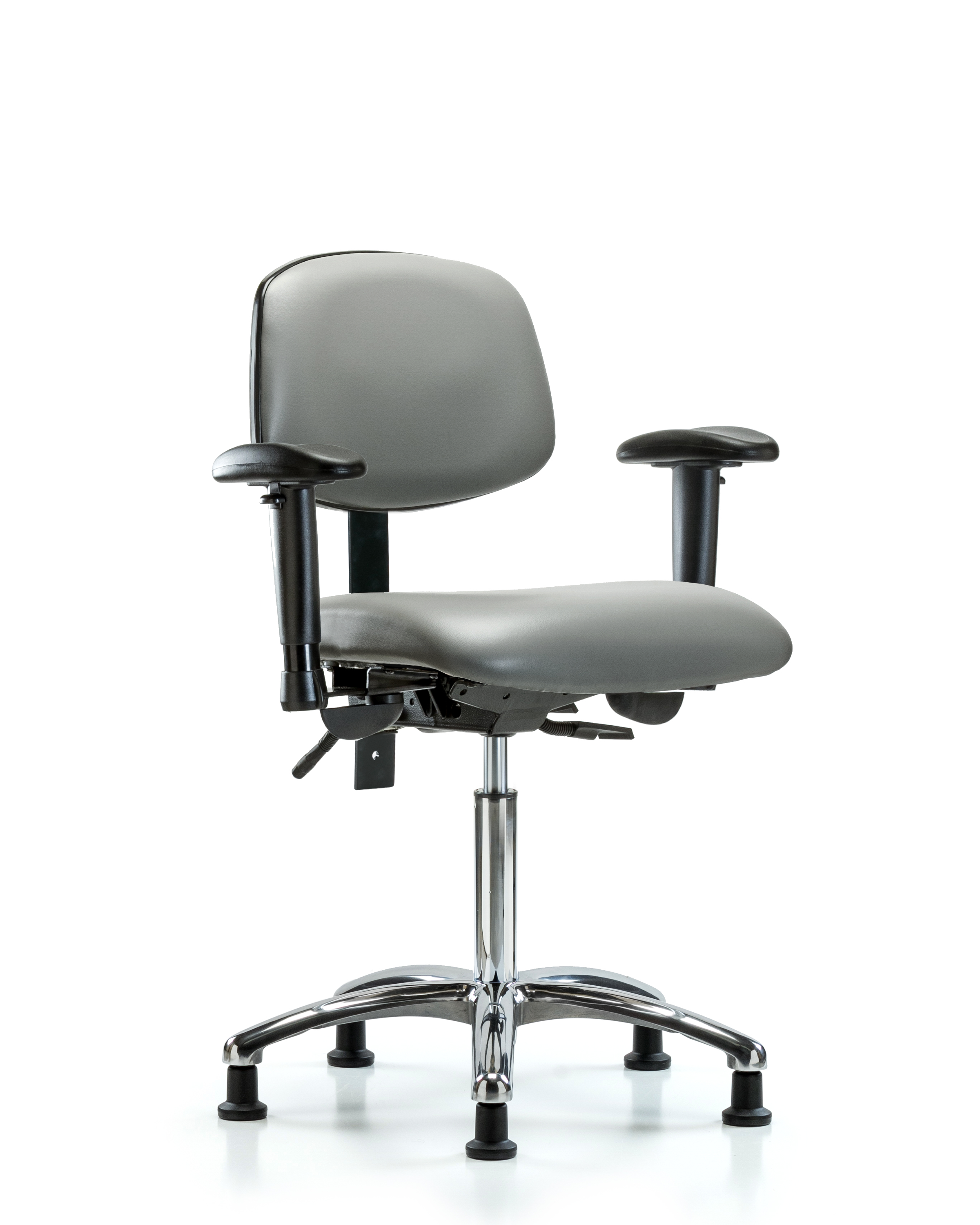 Rutledge Vinyl Chair Chrome - Medium Bench Height with Adjustable Arms & Stationary Glides in Sterling Supernova Vinyl