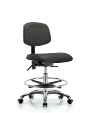 Rutledge Vinyl Chair Chrome - Medium Bench Height with Seat Tilt, Chrome Foot Ring, & Casters in Charcoal Trailblazer Vinyl