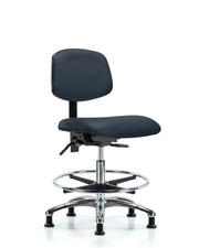 Rutledge Vinyl Chair Chrome - Medium Bench Height with Seat Tilt, Chrome Foot Ring, & Stationary Glides in Imperial Blue Trailblazer Vinyl