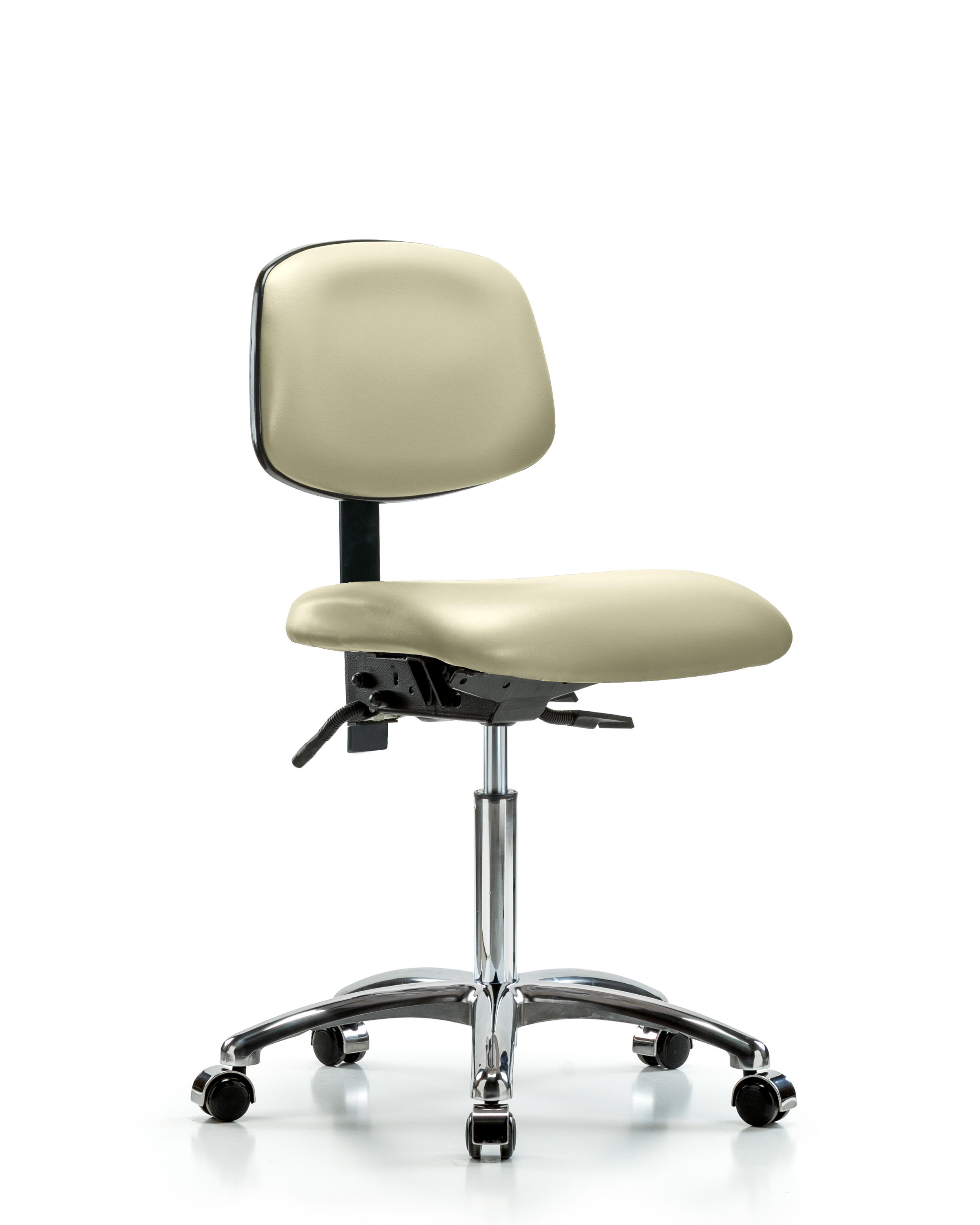 Rutledge Vinyl Chair Chrome - Medium Bench Height with Seat Tilt & Casters in Adobe White Trailblazer Vinyl