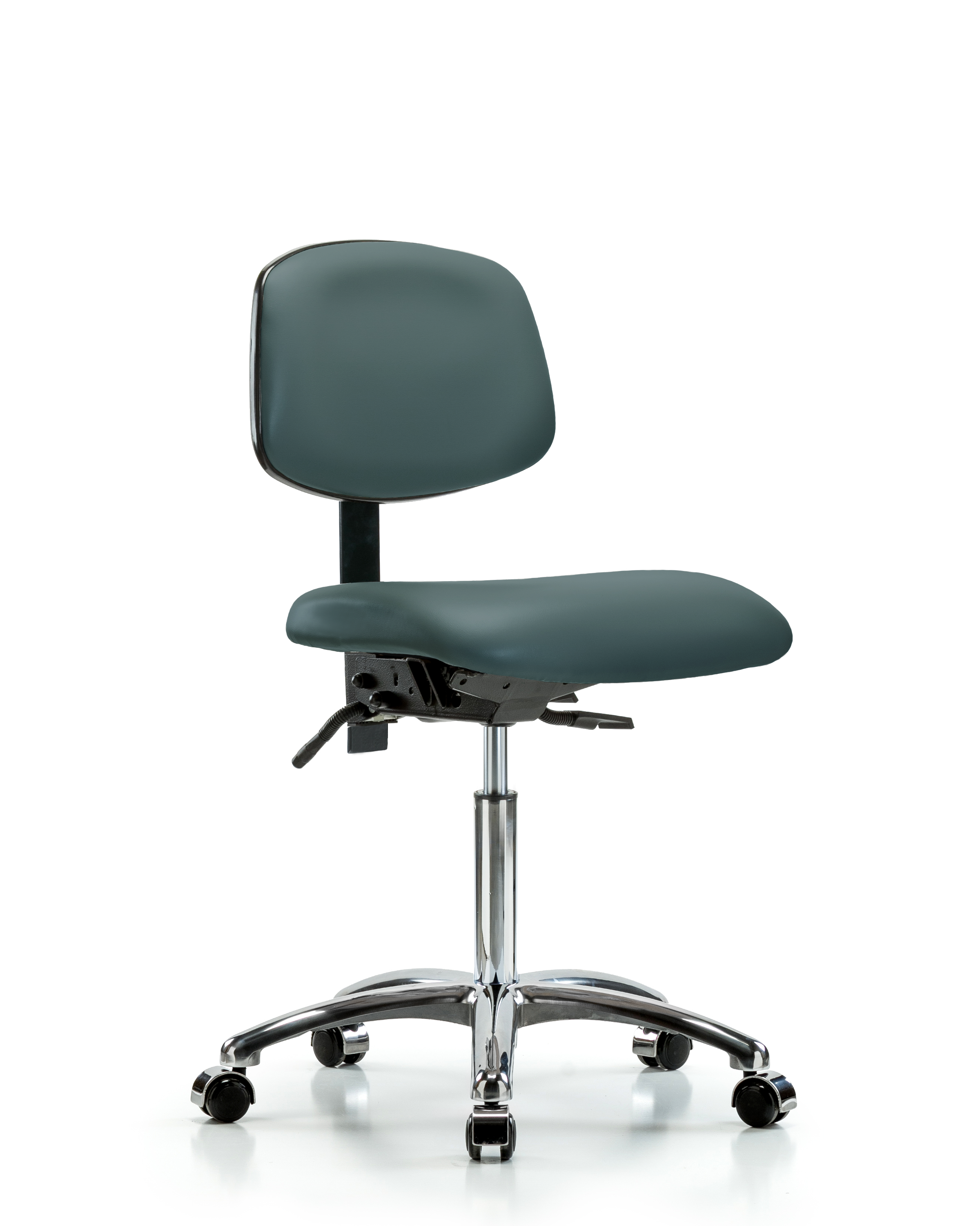 Rutledge Vinyl Chair Chrome - Medium Bench Height with Seat Tilt & Casters in Colonial Blue Trailblazer Vinyl