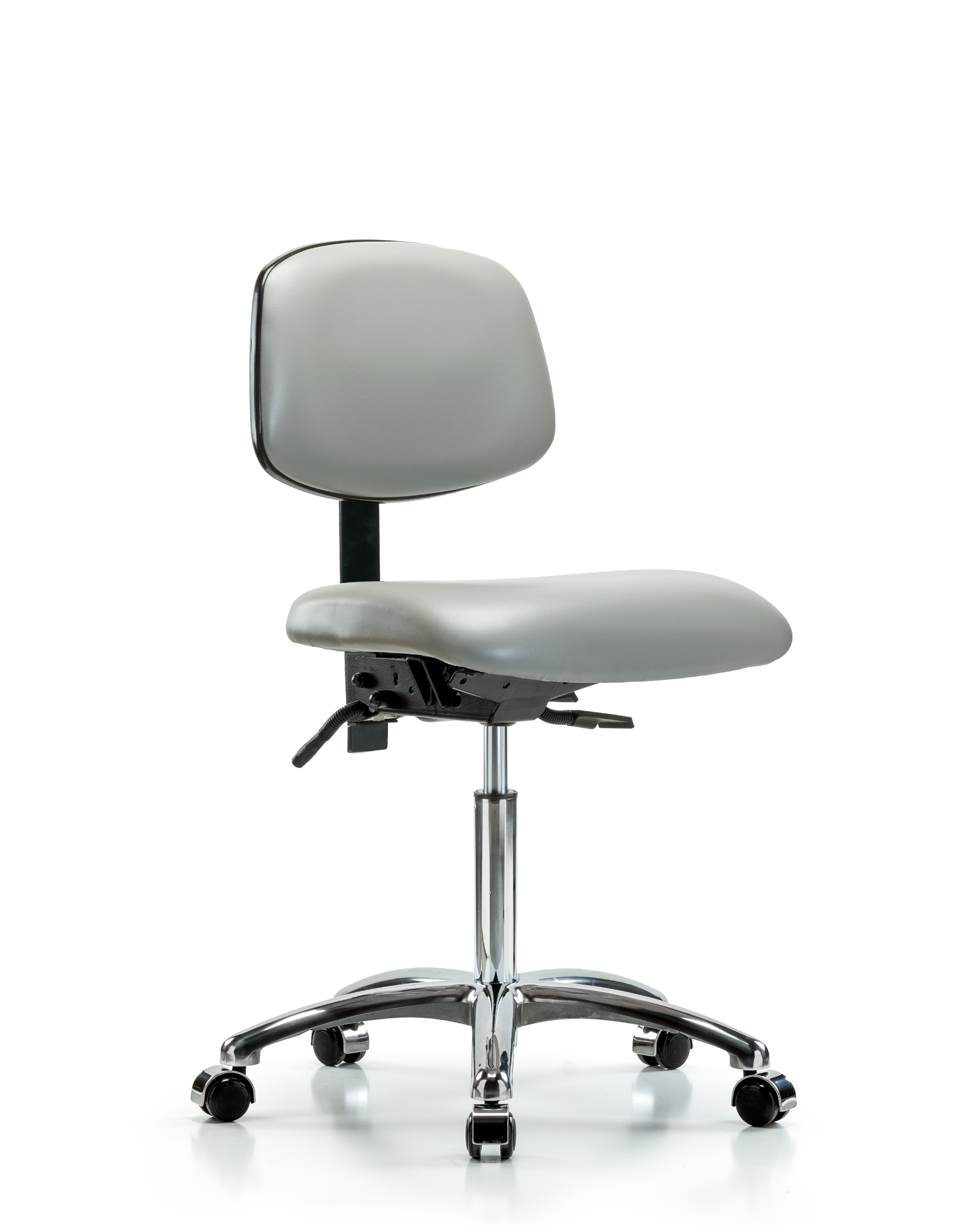 Rutledge Vinyl Chair Chrome - Medium Bench Height with Seat Tilt & Casters in Dove Trailblazer Vinyl