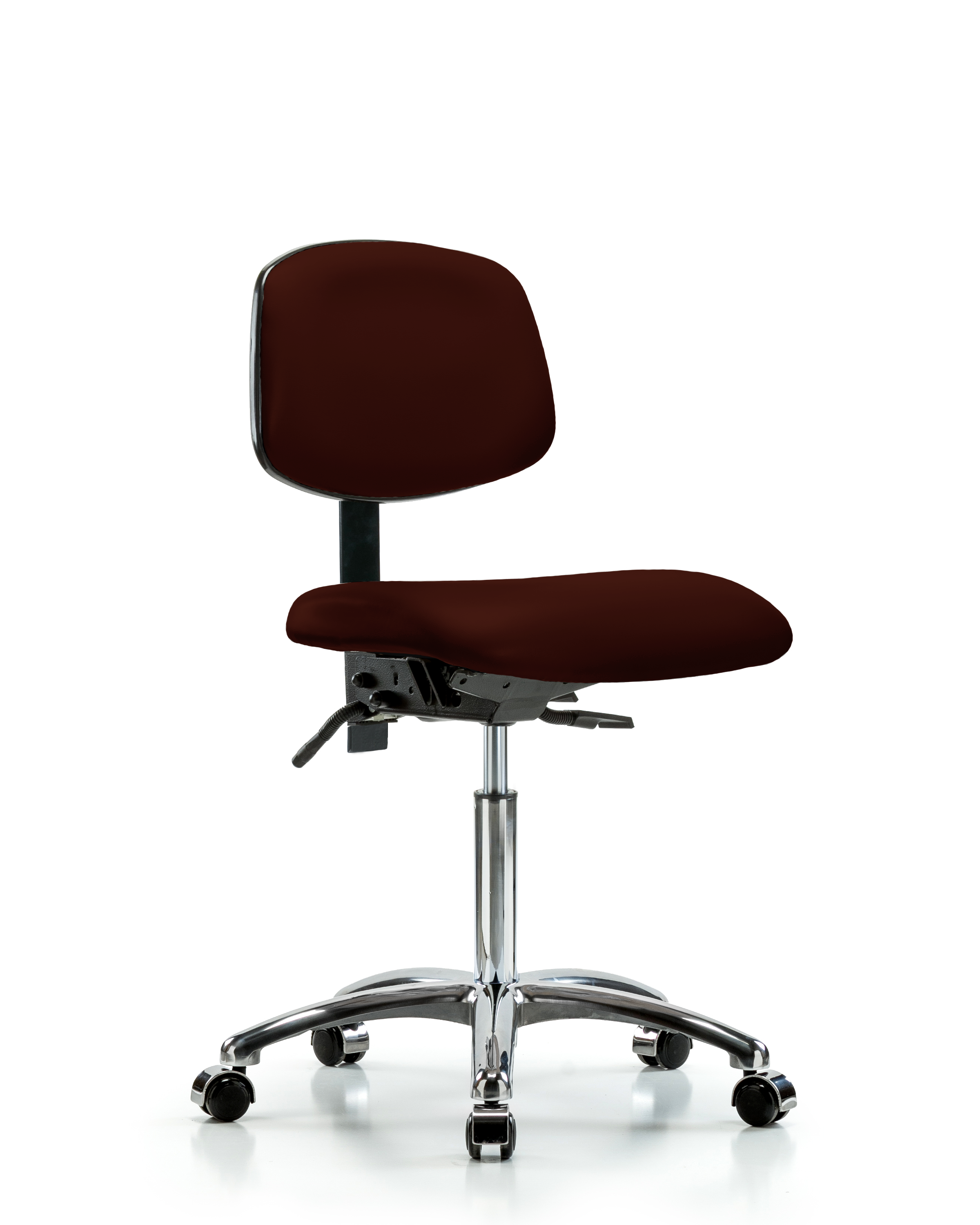 Rutledge Vinyl Chair Chrome - Medium Bench Height with Seat Tilt & Casters in Burgundy Trailblazer Vinyl