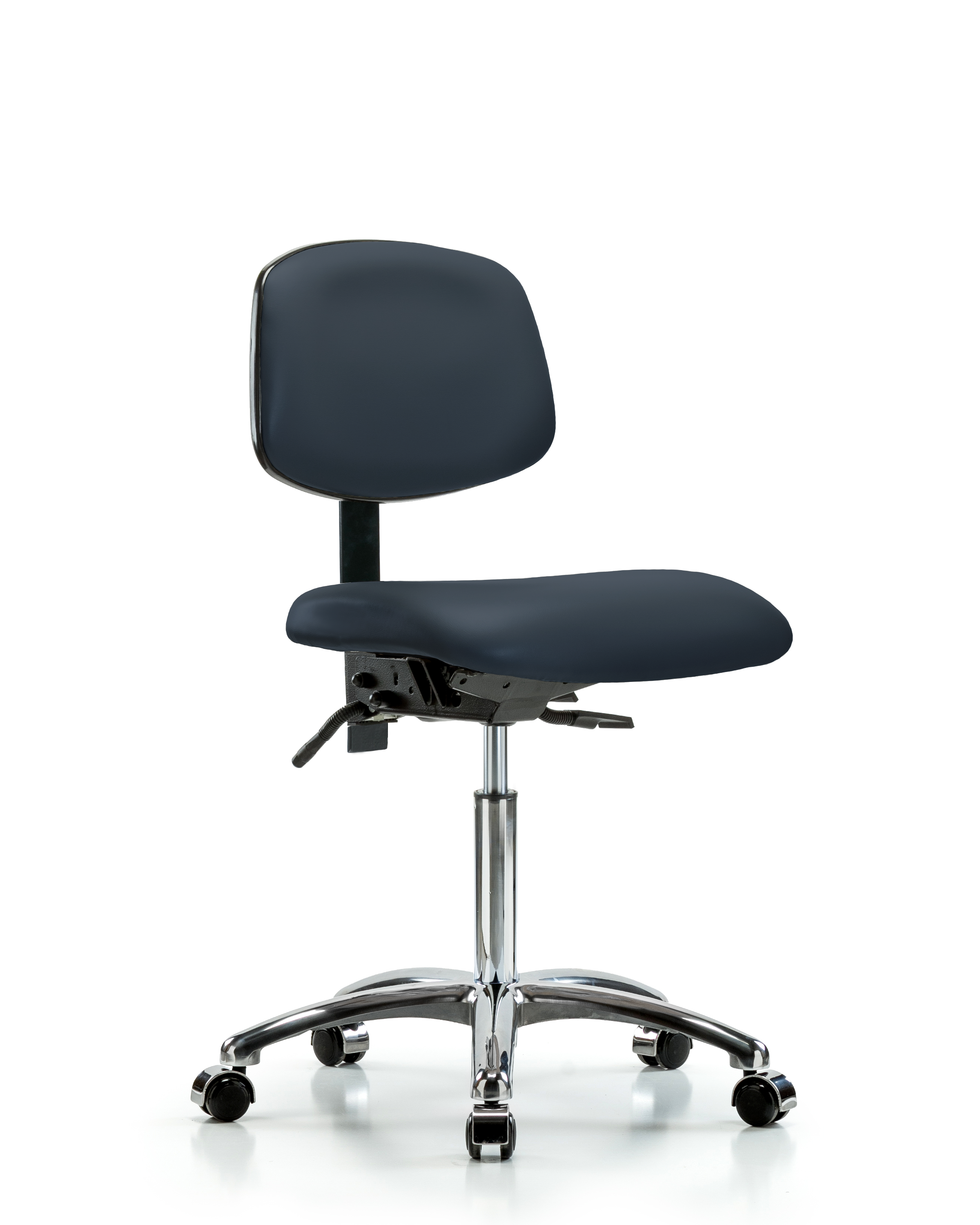 Rutledge Vinyl Chair Chrome - Medium Bench Height with Seat Tilt & Casters in Imperial Blue Trailblazer Vinyl